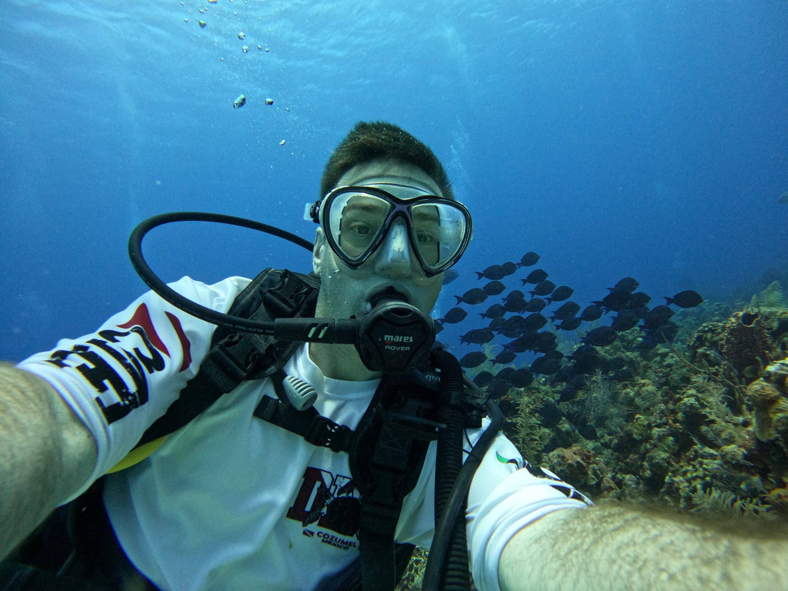 A scuba diver in Roatan, Honduras.