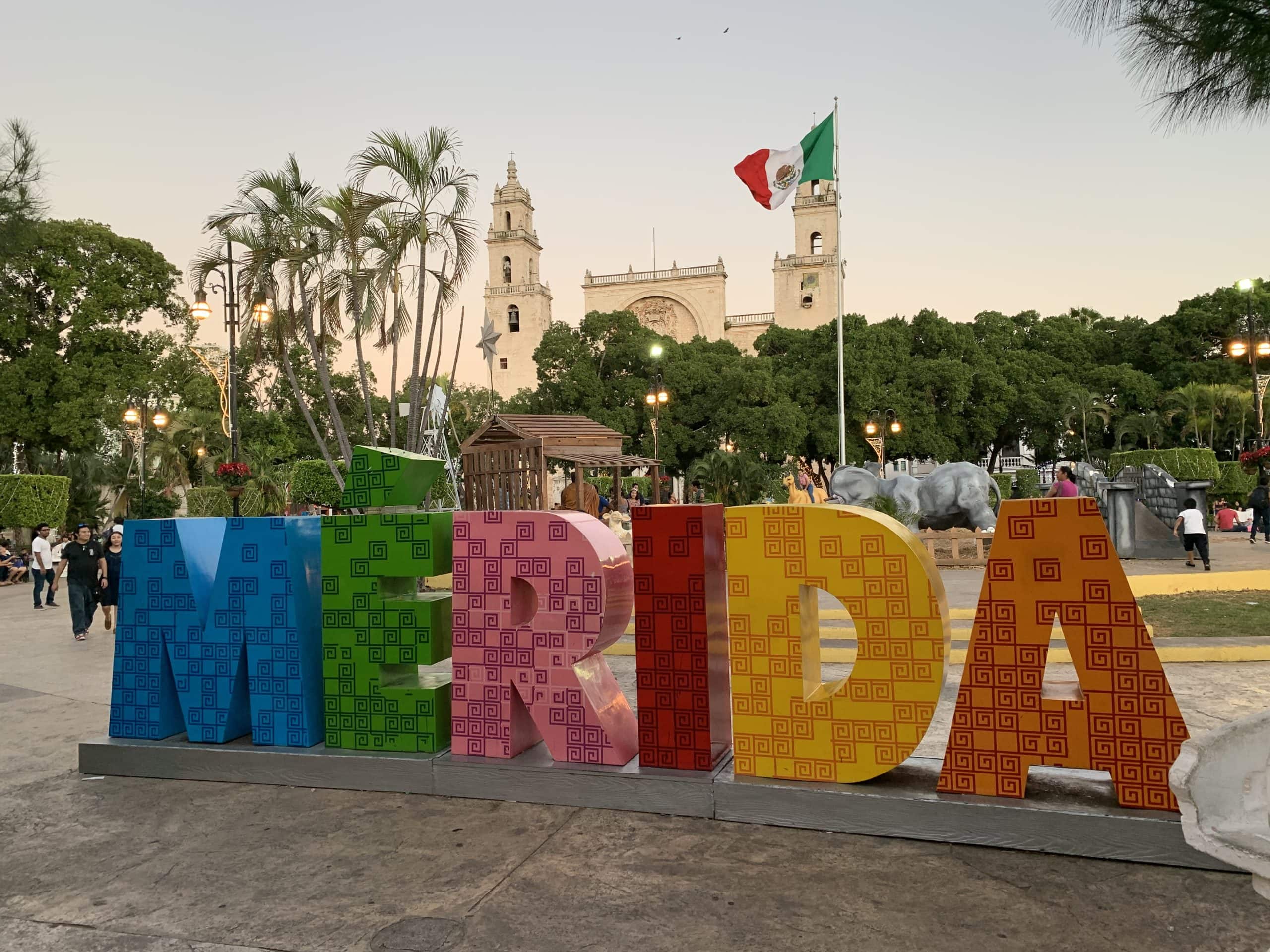Colourful Merida sign in the central historic district of Merida, Mexico?