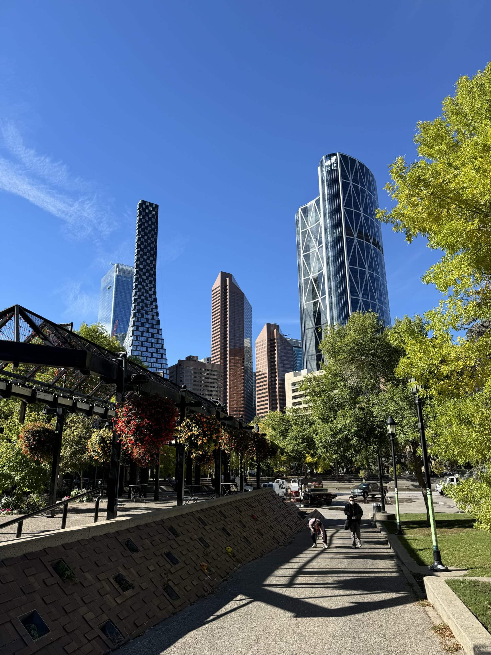 Olympic Plaza in downtown Calgary, a popular gathering space built for the 1988 Winter Olympics.