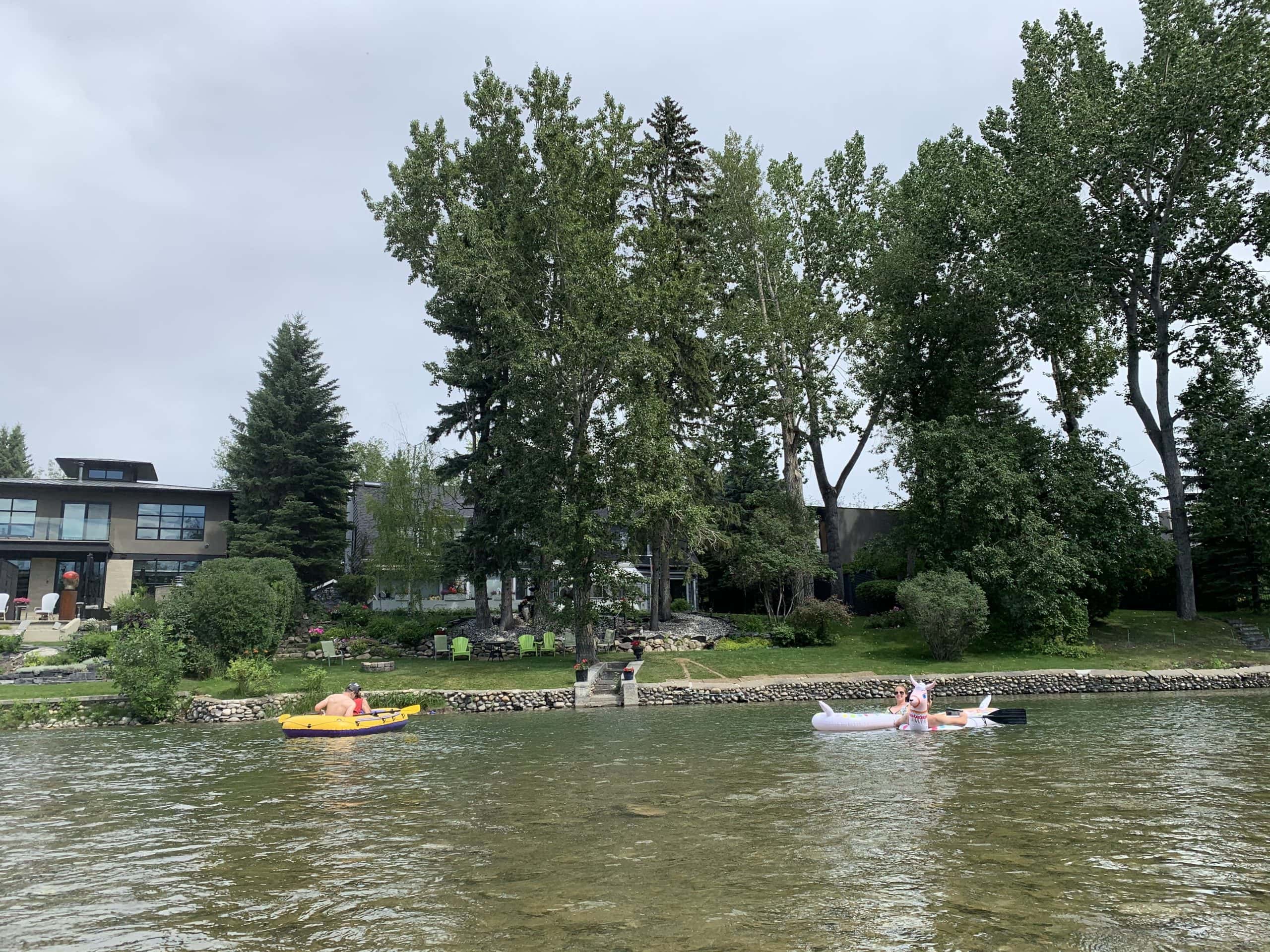 Rafters enjoying a sunny day on the Bow River, a favourite Calgary outdoor experience.