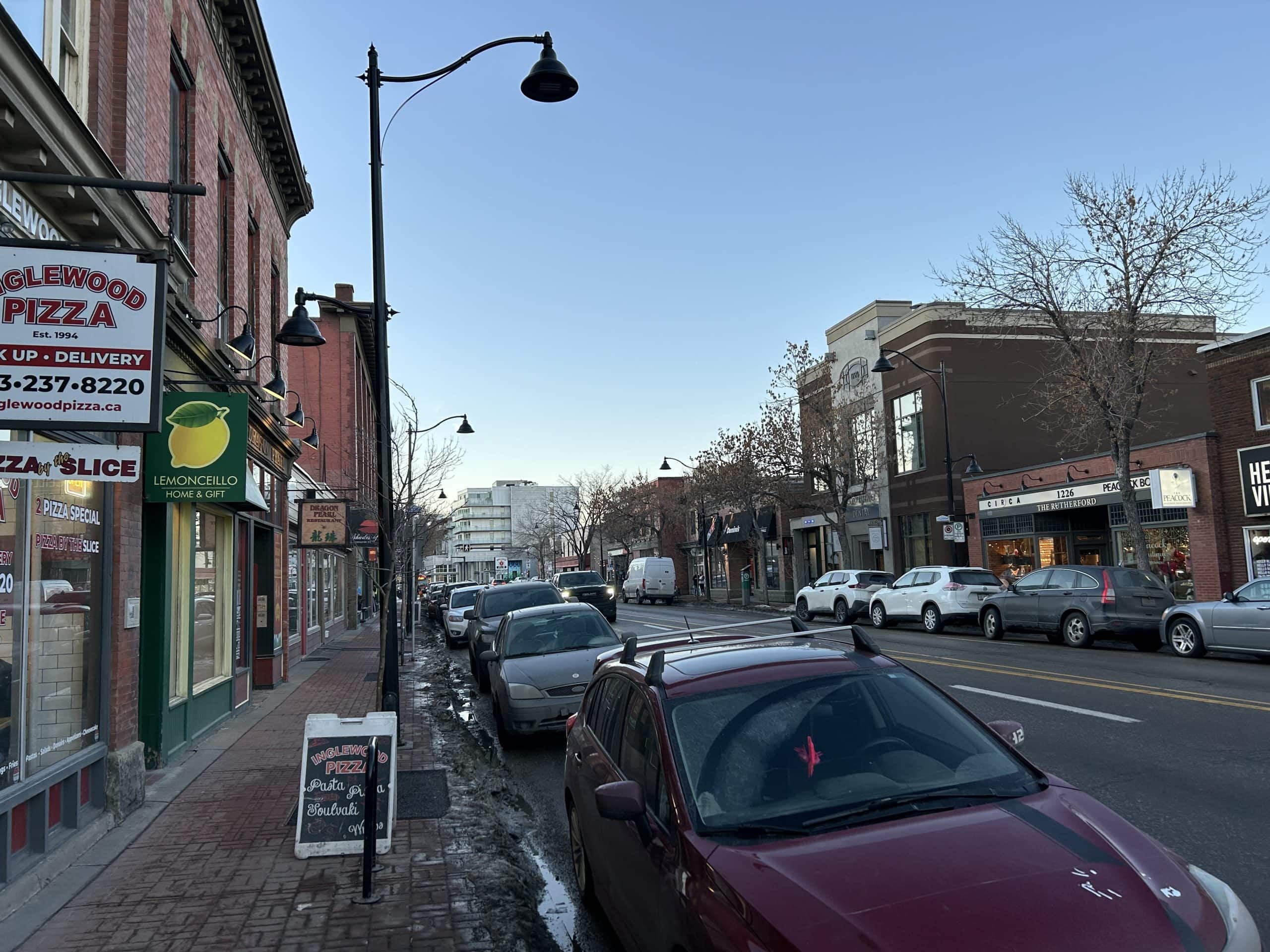 Quaint streets and charming local shops in the historic Inglewood neighborhood of Calgary.