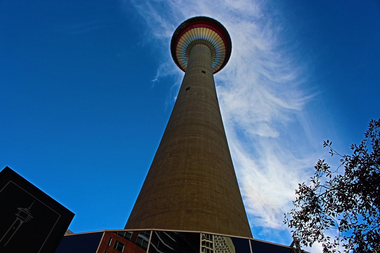 The Calgary Tower rising above downtown, offering panoramic views of the city and mountains.