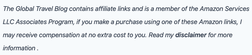 Travel disclaimer banner noting that some links may be affiliate links with no extra cost to you.