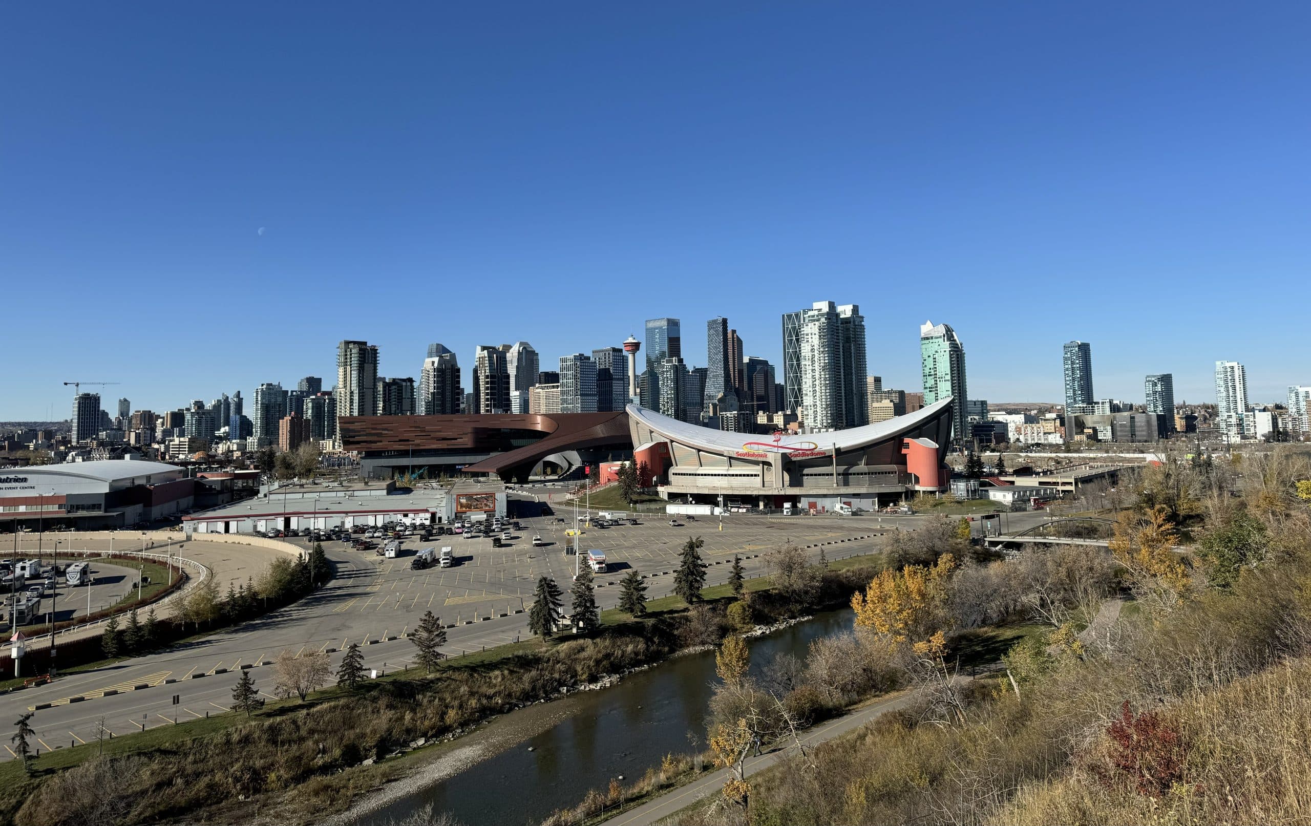 Elevated view of Calgary from Scotsman's Hill, one of the best vantage points and views of the downtown.