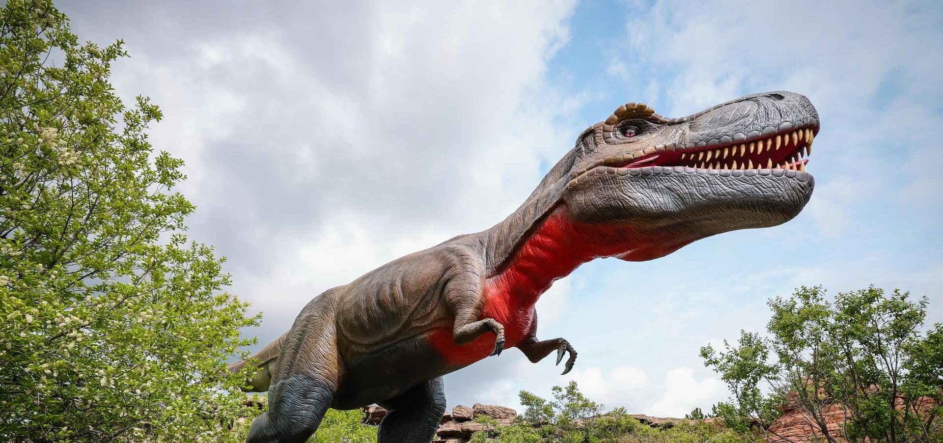 Tyrannosaurus rex sculpture at the Calgary Zoo’s Prehistoric Park exhibit.