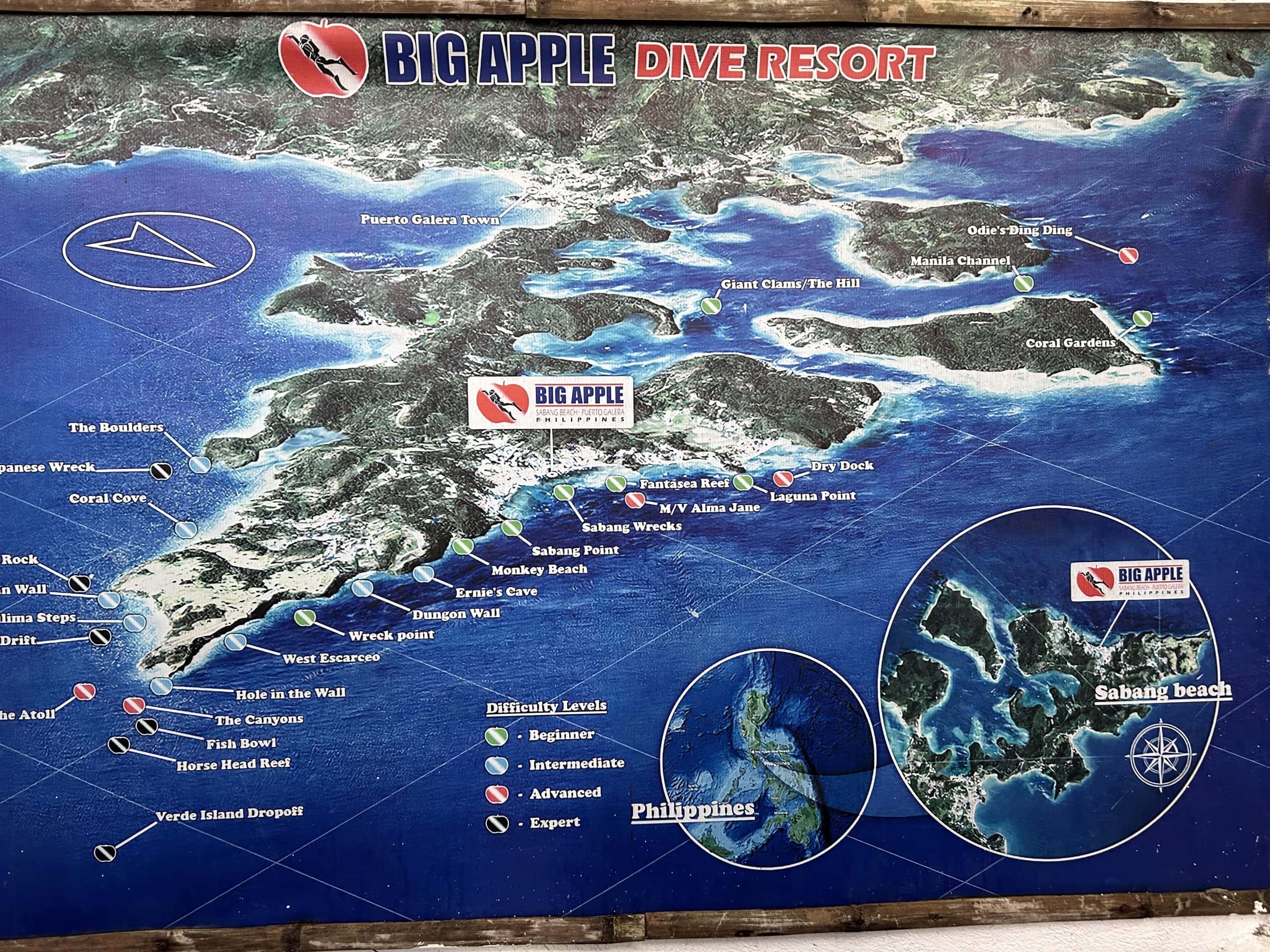 An image of a the scuba diving locations in Puerto Galera taken from the Big Apple Dive Resort.