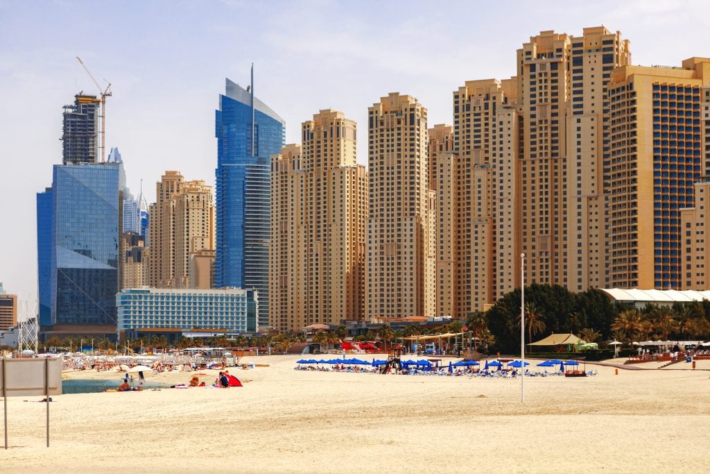 Panorama of the beach at Jumeirah Beach Residence, Dubai, UAE