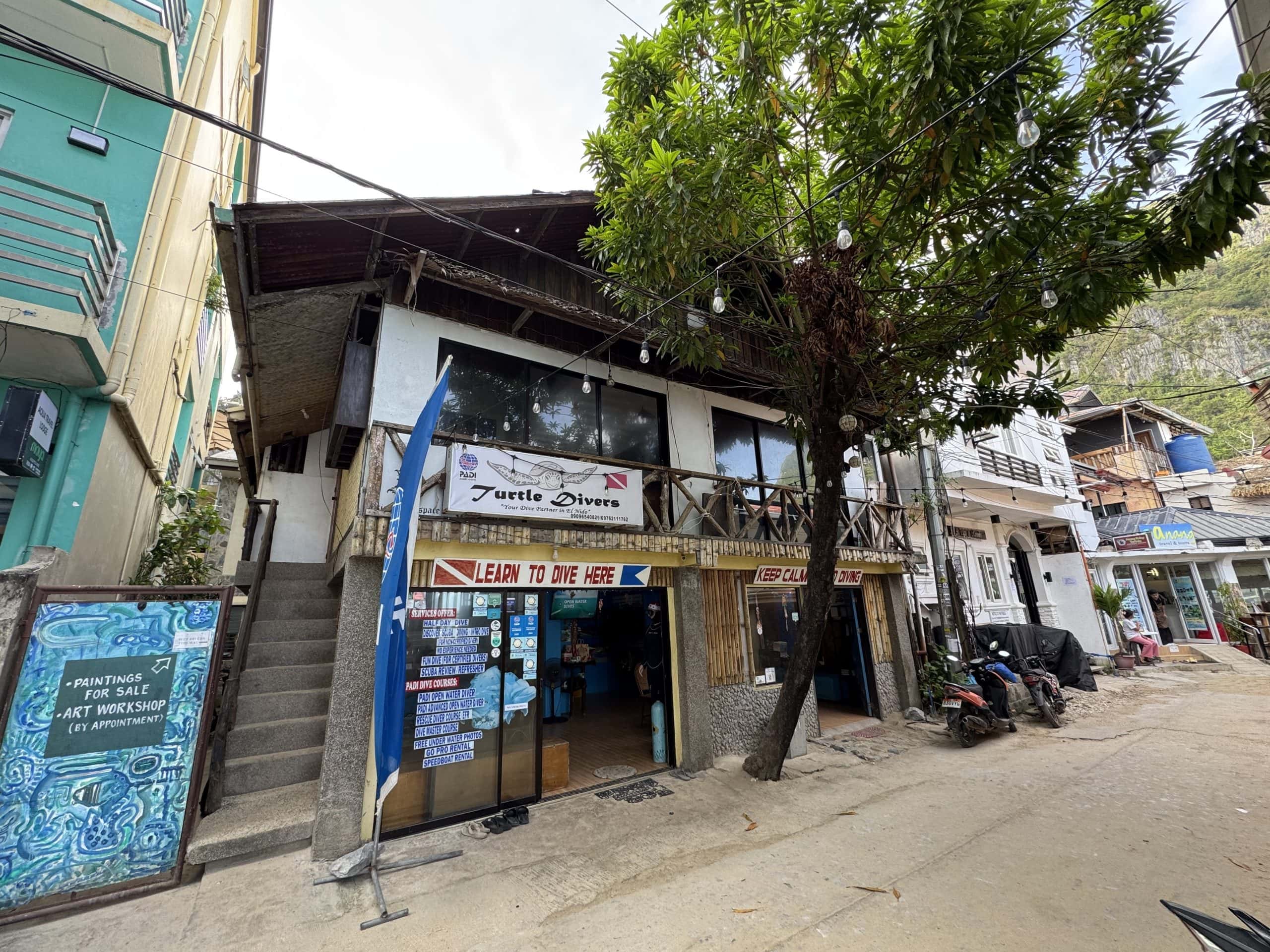 Local dive shop in El Nido town offering scuba diving courses and tours in Palawan Philippines