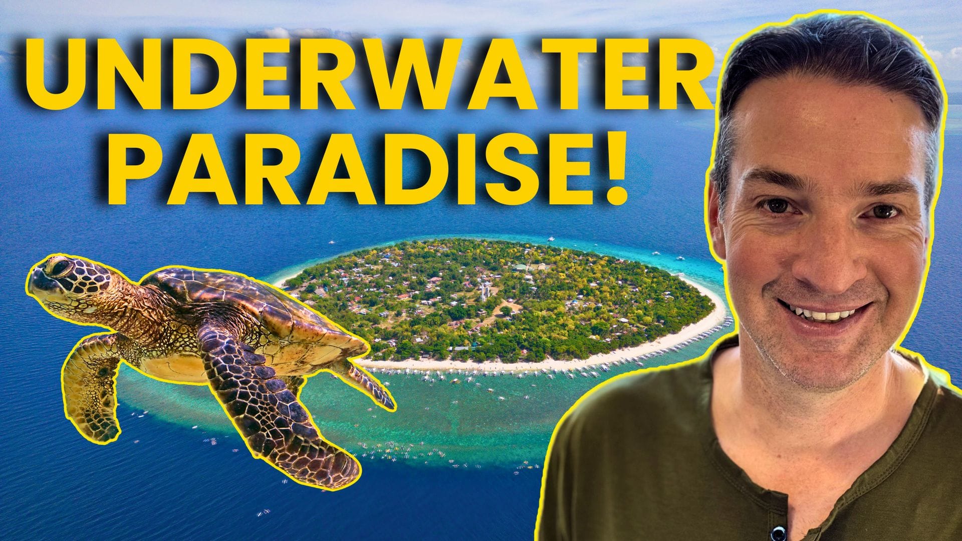 Sea turtle swimming above a coral reef near Balicasag Island in Bohol.