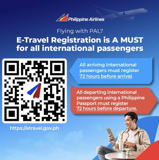 Philippine Airlines eTravel registration reminder for international passengers travelling to and from the Philippines.